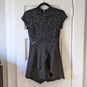 High-Neck Black Sequin Clubbing Romper Skort